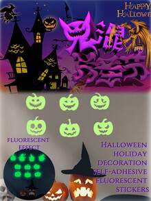 1pc Halloween Wall Sticker, Bedroom Entryway Living Room Porch Home Decoration Wall Stickers,  Glow In The Dark  Decals For Window And Wall Decor, Removable Stickers, Suitable For Halloween Party,Home Party Decor,Christmas - Multicolor - View 2