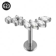 1 件钛心形氧化锆唇环内螺纹 CZ 花形唇钉耳屏耳软骨扁平穿孔鼻环饰品 - 鈦原色 - 查看 18