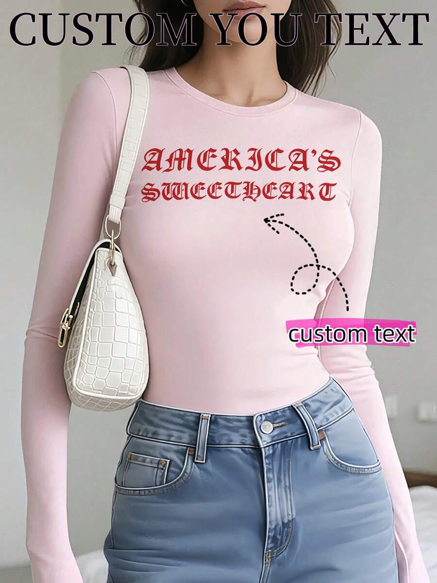 A Customizable Ladies' Long-Sleeve Shirt Lets You Add Your Own Photo And Text For Personalization, Making It A Comfortable Option. - Multicolor - View 1