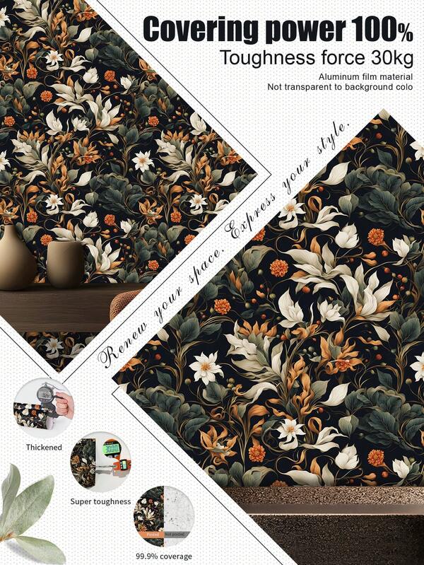 1 rollo de 1m/3m/5m de papel pintado de estilo pastoral con pintura floral vintage, adecuado para renovación del hogar, decoración de habitaciones, restauración de gabinetes, decoración de baños, paredes de vinilo, papel de aluminio, con fondo no transparente, que cubre manchas e imperfecciones, con buena flexibilidad y resistencia al desgarro, fácil de limpiar, papel pintado autoadhesivo, papel de pared, pegatina de pared, decoración de pared