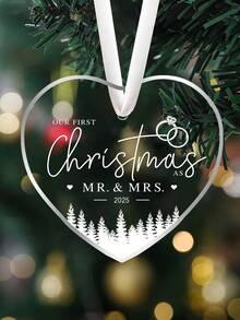 Our First Christmas As Mr & Mrs 2025, Transparent Acrylic Heart Christmas Decoration, Married 2025 Ornament, Bridal Shower Gift For Newlywed Couple, Christmas Tree Decor, Married Gifts, Christmas Ornament For Couples Home Decor Christmas Decorations Room Decor
