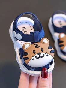 1 Pair 0-3 Years Old Baby Cartoon Tiger Closed Toe Shoes, 2025 New Soft Bottom Anti-Slip Anti-Kick Toe Indoor Toddler Shoes, Baby Sandals