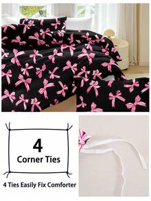 3pcs Cute Bow Pattern Bedding Set (1 Duvet Cover And 2 Pillow Shams), Soft & Skin-Friendly, Suitable For All Seasons, Great Christmas Gift - Multicolor - View 7