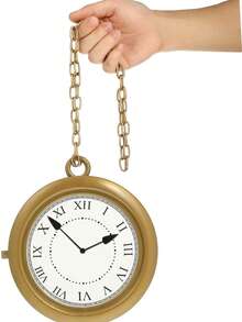 1pc Halloween White Rabbit Costume Accessory, Party Supplies - Hiphop Style Clock Necklace, Suitable For Party Costume Props - Gold Pocket Watch - View 3