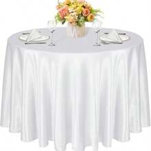 1pc Satin Round Solid Color Tablecloth, Suitable For Wedding Party Dining Banquet - White - View 15