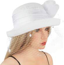 Elegant Church Fedora Hat Women Flower Fascinator Mesh Bucket Cap Party Wedding Bridal Derby Bowler Hat - màu đen - Xem 9