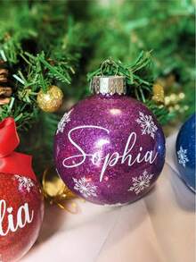 1pc Personalized Glitter Christmas Ball Ornament With Snowflake, Custom Name/Surname Christmas Decoration Gift - Multicolor - View 5