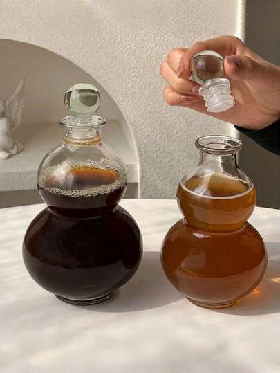 1 st kreativ kalebassformad glasflaska, te-/kallbryggd/fruktvinflaska, lufttät tomflaska, kopp, juicekanna, spritkaraff, bryggverktyg, glas, alkohol, möjligt, kalebass, ramadan, ramadangåvor