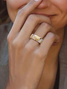 1pc Bohemian Vintage Plated Dual-Tone Sunflower Cubic Zirconia Women's Ring, Engagement Jewelry Suitable For Men And Women, Gift For Family/Friends/Lover