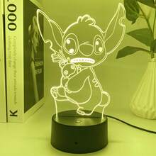 Disney Anime 3D Night Light Lilo And Stitch Figure Merch 3D Illusion Cute Anime Lamp Gift For Son Grandson Child Kids Birthday Christmas Present Night Light Bedroom Decorations For Boys Girls Anime Stuff Goods Stitch Night Lamp Decor
