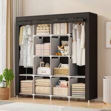 便携式衣柜，衣物收纳柜，3-4层大容量简约衣柜，卧室衣柜，家用布艺衣柜，适用于出租房/宿舍，衣物收纳，坚固耐用组装式布艺衣柜 - 彩色 - 查看 2