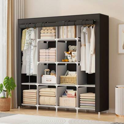 Portable Wardrobe, Clothes Storage Cabinet, 3-4 Tier Large Capacity Simple Wardrobe, Bedroom Closet, Home Fabric Wardrobe For Rental House, Dorm Room, Sturdy And Durable Assembled Fabric Closet