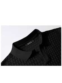 Men's Black Textured Mesh Polo Shirt – Lightweight, Comfortable, And Stylish For Spring And Summer - 黑色 - 查看 3