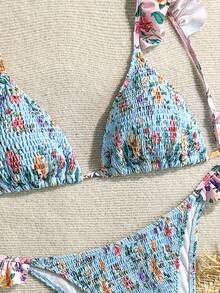 Sultry Sol Plus Size Women Ditsy Floral 2pcs Bikini Set - Baby Blue - View 4