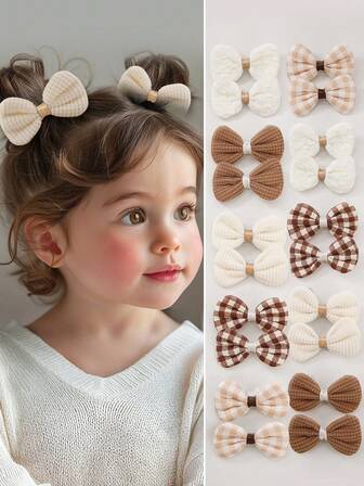 10 件/套女孩/女士纯色纹理面料蝴蝶结发夹，可爱发饰，适合日常使用