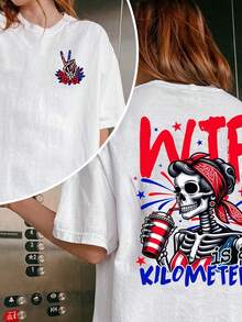 Is A Kilometer Funny R T-Shirt, July 4th Skeleton Funny Cringey USA Meme T-Shirt, USA ,Day , Funny Gamer Shirt220G Cotton Everyday T-Shirt – Feels Like A Hug, Wears Like A Clic – Perfect For Family Photos, Team Events, DIY Printing, Or Lounging – Gift It For Birthdays, Father's Day, Mother's Day, Or Just Beuse Mots - 白色4 - 查看 1