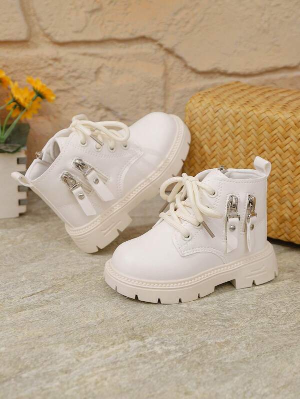 1 Paar Kinder Weiche Sohle Doppelreißverschluss Rundkopf Britischer Stil Stiefel, Kleinkind Rutschfeste Leder Kurzstiefel, Straßen Mode Knöchel Stiefel