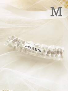Satin Lace Wedding Garter, Customizable Name Date Letter Embroidery, Faux Pearl Double Layer Adjustable Plus Size Garter, Wedding Keepsake - Multicolor - View 14