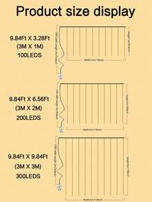 USB Curtain Fairy Lights,100/200/300 LED String Lights, USB Hanging Curtain Lights 3 M X 1m/2m/3m , Indoor Outdoor Christmas Light Curtain, 8 Dimmable Modes With Remote Control And Timer, Waterproof LED Garland For Christmas, Bedroom, Party, Balcony, Wedding, Wall, Window Decoration - Curtain Fairy Lights - View 12