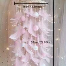 1 Dreamy Wind Chime Ornament With Feathers And Beads, Shiny White And Light Pink Embellishments, Bedroom Decoration, Wall Decoration, And Wedding Return Gifts, 2D Flat, Valentine's Day And Home Accessories, Bohemian Style