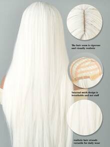 Long Straight Synthetic White Wig With Bangs For Women Wigs Party Cosplay Wear Wigs Heat Resistant Red Wigs For Fashionable Girl Daily School Party Use,Halloween Role Playing - Multicolor - View 6