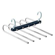 5 Layer Foldable Trouser Hanger, Stainless Steel Anti-Slip Pants Rack, Collapsible Wardrobe Space Saver For Jeans, Leggings & Scarves - Multicolor - View 5