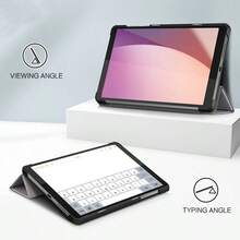 适用于 Tab M8 第四代 8.0 英寸 2023 款 Gen 4 TB-300FU TB-300XU 的智能折叠支架 PU 皮革保护套，平板电脑保护壳，硬塑料后盖 - 灰色 - 查看 6