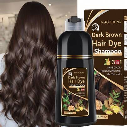 500ml 3-In-1 Dark Brown Color-Treated Shampoo, Formulated With Gentle Ingredients Like Ginger To Moisturize And Cover Grays And Frizz. It's A Fast-Acting Color-Treated Shampoo, A Multi-Use Permanent Color, And A Semi-Permanent Color. Suitable For All Hair Types.