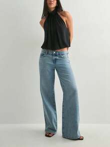 Women Cute Puffy Halterneck Top Sleeveless Open Back Tank Tops Fashion Button Neck Crop Tops Summer Y2K Loose Vest For Club Party Streetwear Going Out - 黑色 - 查看 2