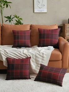 Bộ 1/2/4 vỏ gối trang trí mềm mại, vỏ gối ngủ, khóa kéo, dễ vệ sinh, họa tiết kẻ caro đỏ trắng, phù hợp cho ghế sofa, phòng ngủ, phòng khách và nhiều loại phòng khác, thoáng khí và thân thiện với da, đồ dệt gia dụng ấm cúng - Nhiều màu - Xem 7