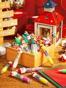 12 支圣诞迷你彩色笔，四合一可爱笔，散装，适合生日和派对，趣味笔礼品，各种墨水卡哇伊笔，冬季节日生日派对奖品办公室书写用品礼品袋填充物 - 彩色 - 查看 4