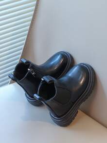 1 双婴幼儿女童切尔西靴，柔软舒适的弹性面料 + PU 材质，保暖衬里，拉链设计，圆头，柔软鞋底，经典英伦风格，适合室内/室外、休闲、学校、秋冬