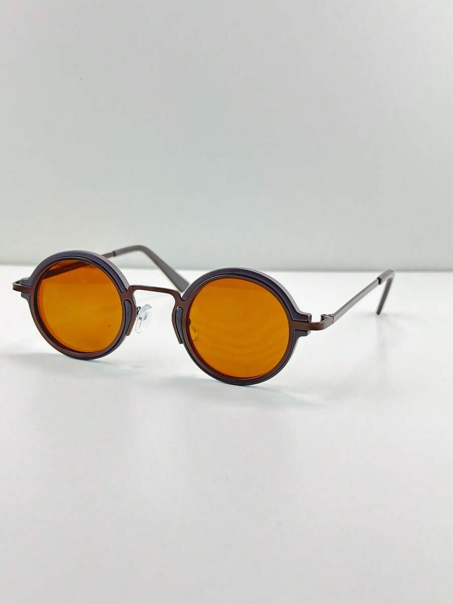 [Betsy]Unisex Vintage Metal Round Sunglasses – Retro Style, Lightweight Comfort & Iconic Look - 琥珀色布朗 - 查看 1