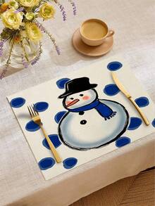 4 buc/6 buc/60 buc Covorașe decorative de Crăciun, Covorașe din in cu fulgi de zăpadă și oameni de zăpadă, Covorașe rezistente la murdărie, Potrivite pentru casă, sufragerie și restaurant, Decor de masă, Articole pentru casă