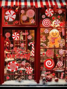 New 9 Sheets Christmas Window Clings Gingerbread Man Candy Window Decals Oil Painting Christmas Red Candy Stickers For Xmas Home Office Decor Winter Glass Window Decoration,ChristmasChristmas Window Clings Xmas House Town Style Window Decals Double-Sided Winter Snowflake Window Decor