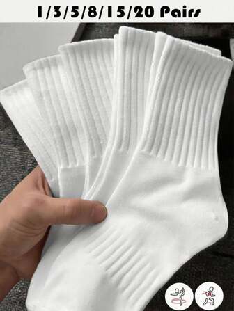 1/3/5/8/10/15/20 pares de calcetines de media caña de unicolor casuales, de punto acanalado, para yoga, deporte y ocio, para todas las estaciones, otoño, para parejas