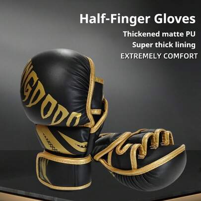 Unisex Half Finger Boxing Gloves - Professional Training Gloves, Artificial Leather Kickboxing Gloves With Adjustable Breathable Design, Enhance Grip And Comfort, Half Finger Boxing Gloves, Combat Sports Gear, Fashionable Sports Design, Durable Sports Equipment