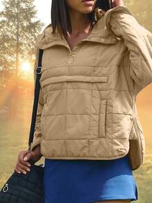 Puffer Jacket Womens Hooded Oversized Quilted Pullover Lightweight Warm Womens Winter Coats Outwear - 卡其色 - 查看 4