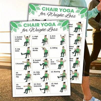 30-Day Chair Yoga Challenge | Chair Workout Guide I Printable Chair Exercises | Elderly Home Workout Plan, 2 Sets, 8x10 Inch Frameless, Workout Accessories, Seniors Fitness Guide, Easy-To-Read Text, Durable Paper Material, Home Workout, Easy-To-Read Text, Sturdy Construction, Workout Guide, Health-Conscious Users