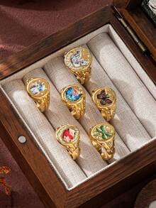 1pc Summer Fashion Stainless Steel Popular Valentine's Day Lion Mermaid Love Painting Ring. Plated With 18K Gold, Waterproof And Sweat Resistant, Suitable For Valentine's Day And Holiday Play, Outdoor Activities, And Holiday Outings. Ladies' Jewelry.