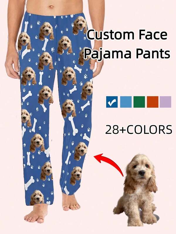 1 PC Custom Men's Pajama Pants - Personalized Pet Face With Bone & Paw Print Design | Ideal Personalized Gifts, Customizable Things, Christmas Pajamas Pants, Versatile Thoughtfully Picked Present For Your Boyfriend