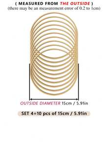 10 aros de bambu bege para apanhadores de sonhos, decoração para casamento ao ar livre, anéis decorativos com sinos de vento de penas, adequados para Halloween, Natal e outros feriados, círculos decorativos de bambu para parede de quarto, decoração de quarto, bastidores de bordado para artesanato faça você mesmo