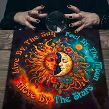 1 件派对游戏和活动优雅太阳和月亮曼陀罗祭坛布与星星设计星空桌布巫术占星术黑色神谕垫塔罗牌桌布波西米亚风游戏垫布家居装饰 - 彩色 - 查看 2