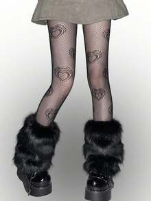 女士毛绒暖腿套 冬季毛皮蓬松暖腿套 柔软靴筒套 万圣节圣诞老人服装 - 黑色 - 查看 10