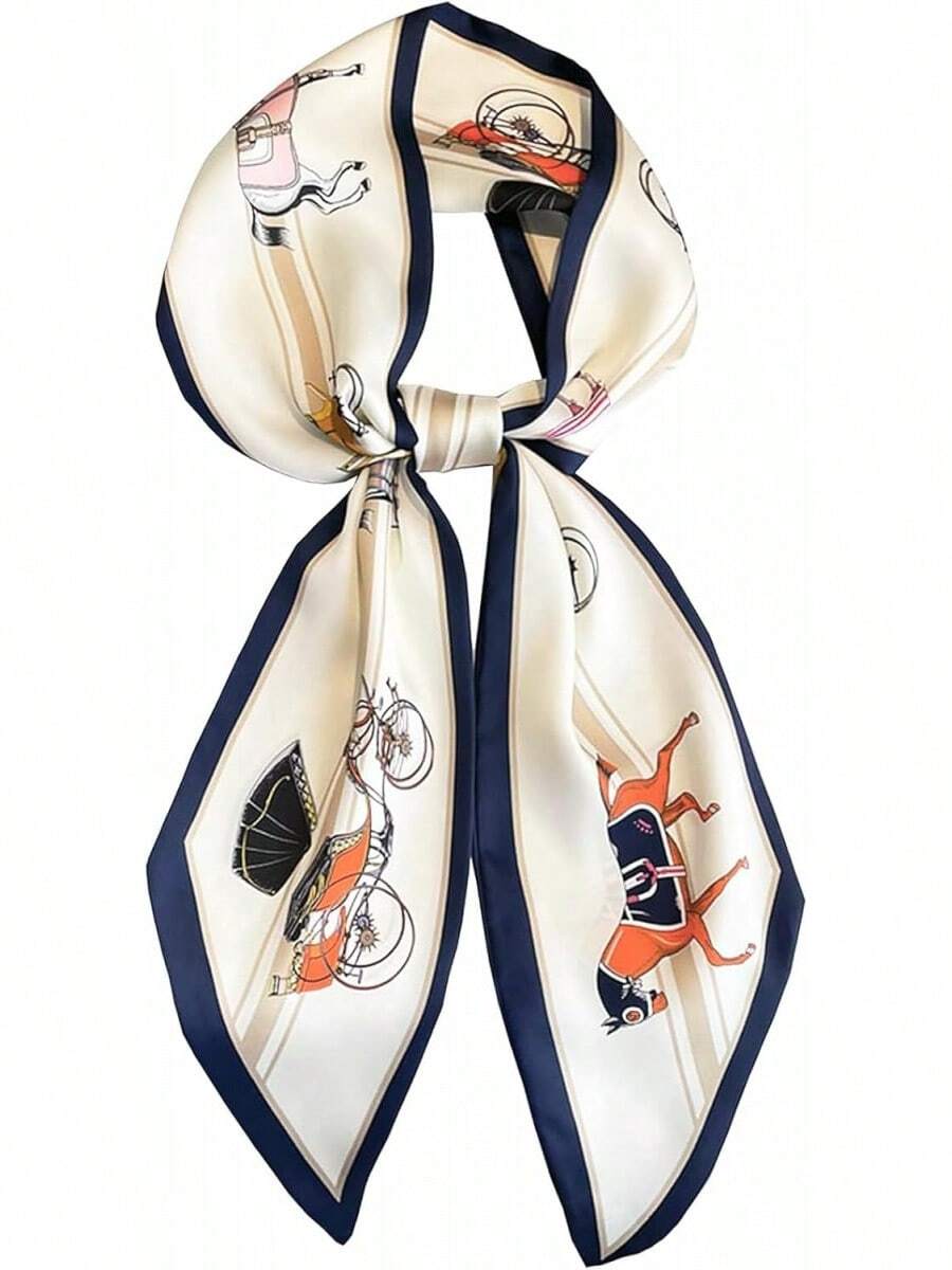 Head Scarf Hair Neck Scarves For Women Purse Bag Scarfs For Handbags Silky Long Thin Satin Headscarf Fashion - B13-粉紅水母 - 查看 1