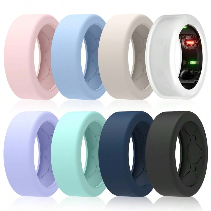 8 Pack Ring Cover For Oura Ring Gen 4 /Gen 3/ Galaxy Galaxy Ring, Anti-Scratch Elastic Silicone Oura Ring Cover For Working Out Gym - Patent Pending - Black/Clear/Beige/Dark Blue/Mint/Blue/Pink/Purple - Black or Clear or Beige or Dark Blue or Mint or Blue or Pink or Purple - 查看 1