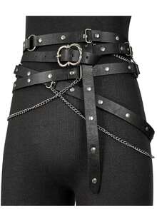 Cinturón de cadena de metal de cuero sintético estilo medieval DIY, cinturón delgado ajustable vintage para mujeres, cinturón delgado retro para vestidos - Multicolor - Ver 7