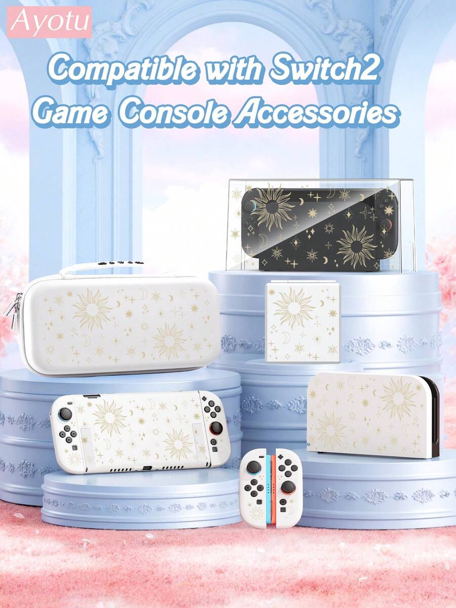 Ayotu 2025 New Model 2 Series Cosmic Pattern Game Console Shell & Accessories Set, Suitable For 7.9-Inch Switch 2 Protective Case. The Set Includes A Protective Case, Storage Bag, Base Shell, Game Console Dust Cover, Game Card Case, Joy-Con Controller Cover, And Other Optional Accessories. It Is The Best Choice For Schools, Birthdays, And Gaming Enthusiasts.