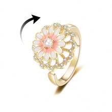 Fidget Anxiety Rings For Women Men Spinner Rings For Anxiety Relieving Stress Open CZ Flower Moon Star Anti Rotatable Rings Adjustable