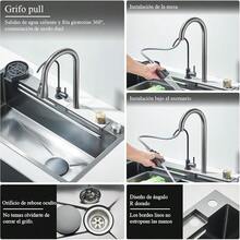 Fregadero De Cocina, Acero Inoxidable Fregadero De Cocina con Cascada, Moderno Tarjas Para Cocina de lluvia Volador con Dispensador y Accesorios para Bar, Comedor(80 * 45cm)